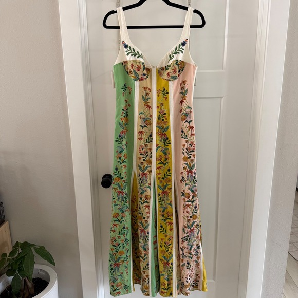 FARM Rio Dresses & Skirts - New Farm Rio Multicolor Delicate Floral Stripes Linen Maxi Dress Small Boho